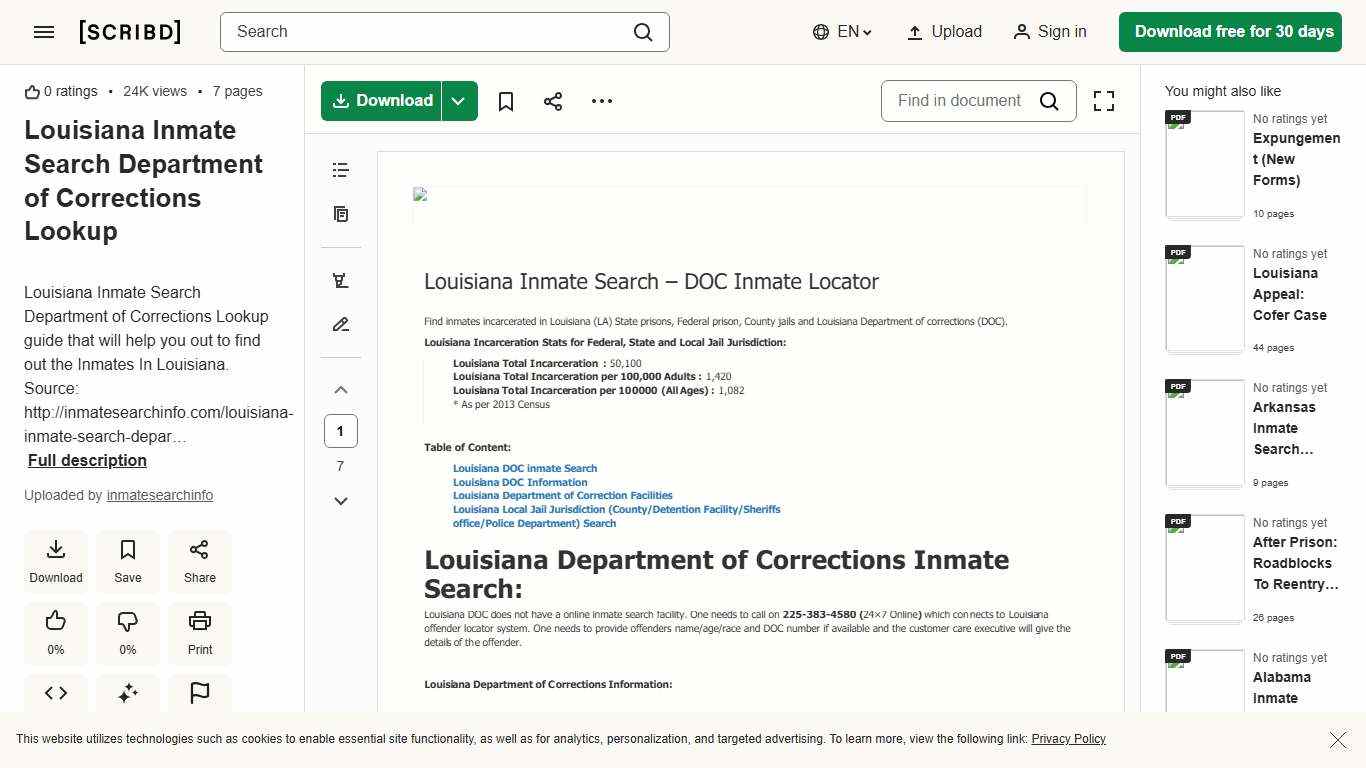 Louisiana Inmate Search Department of Corrections Lookup PDF Louisiana Total Institutions